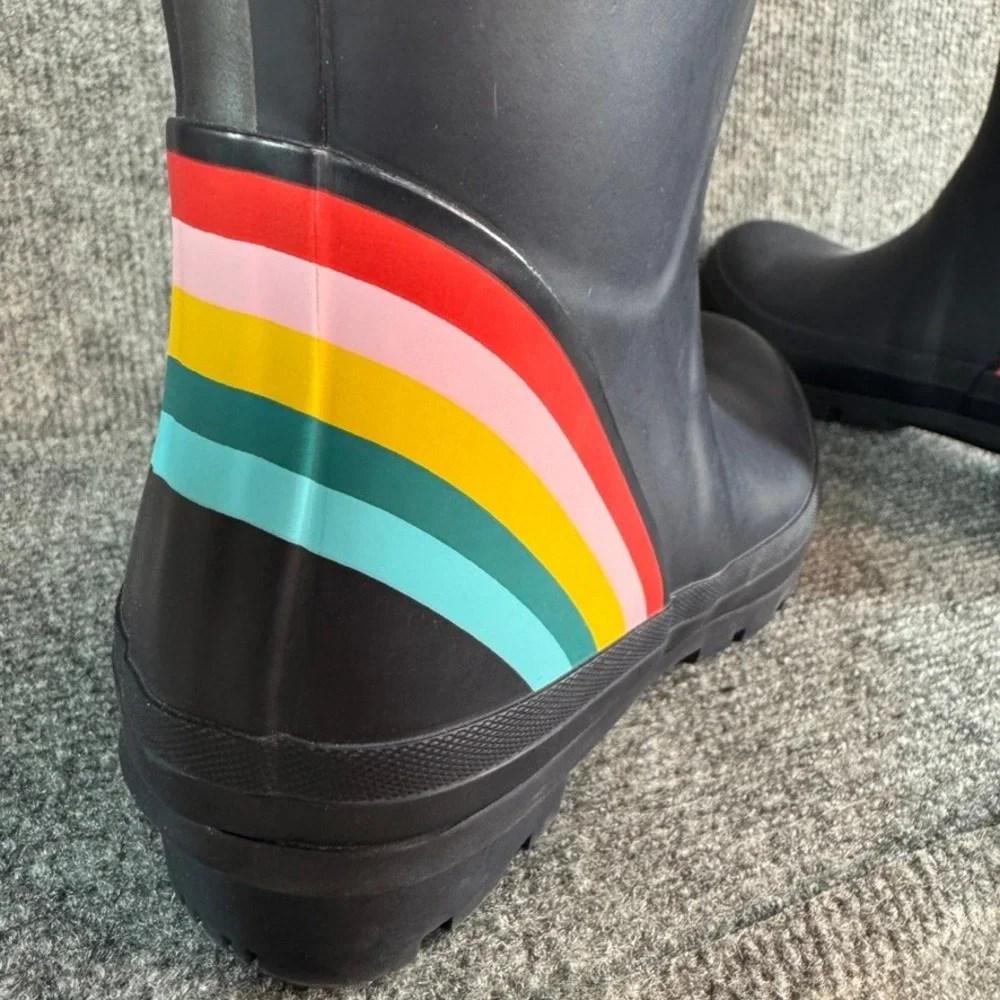 Joules Molly Welly Navy Blue Rainbow Stripe Mid Height Rain Boots Womens 5